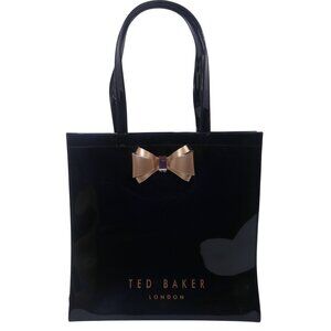 Ted Baker London‎ PVC Black Tote Bag Gold Tone Bow Tie